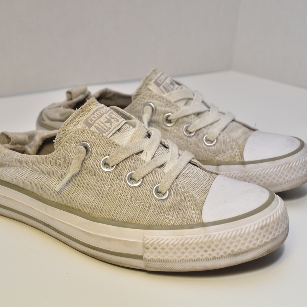 Women's slip on Converse sz 8 Army grn with strips